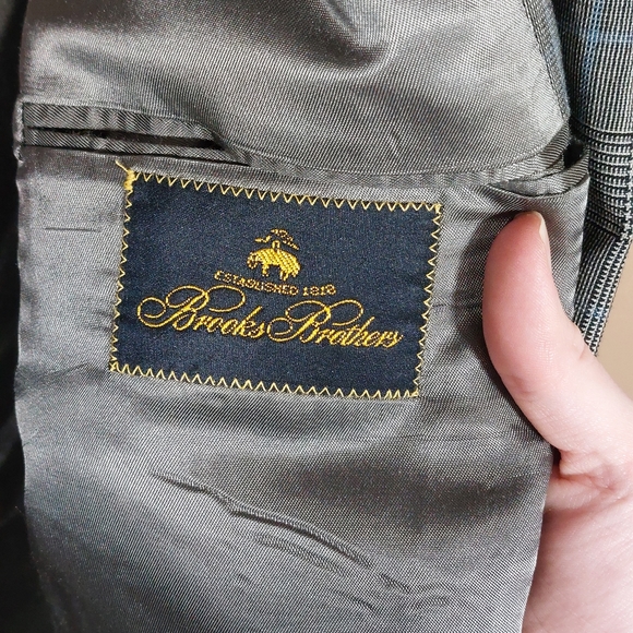 Brooks Brothers Blazer Sport Coat Glen Check 46 L Wool USA Black White Blue READ - Picture 5 of 12